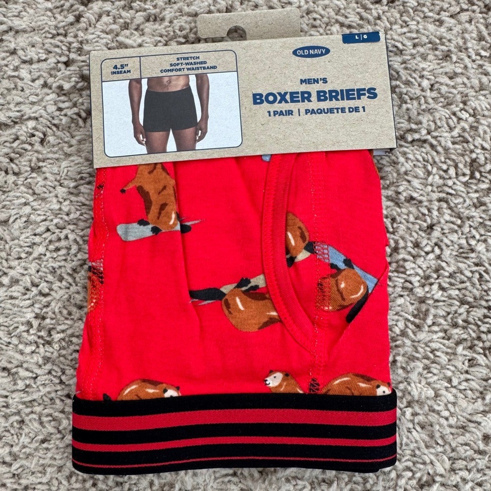 Old Navy Boxers Mens L Red Beaver Snowboard Print Stretch Comfort Waistband NWT